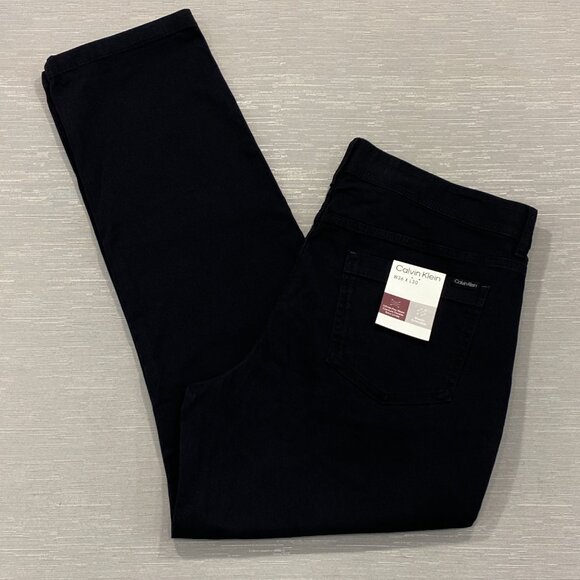 Calvin Klein Chino Pants Mens 36 x 30 Black Slim Fit Straight Flex Waist Cotton - Picture 1 of 13